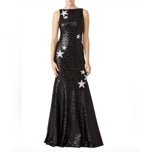 Theia Stargaze Gown Sleeveless Deep V-Back Mermaid Dress Sequins Black Size 8